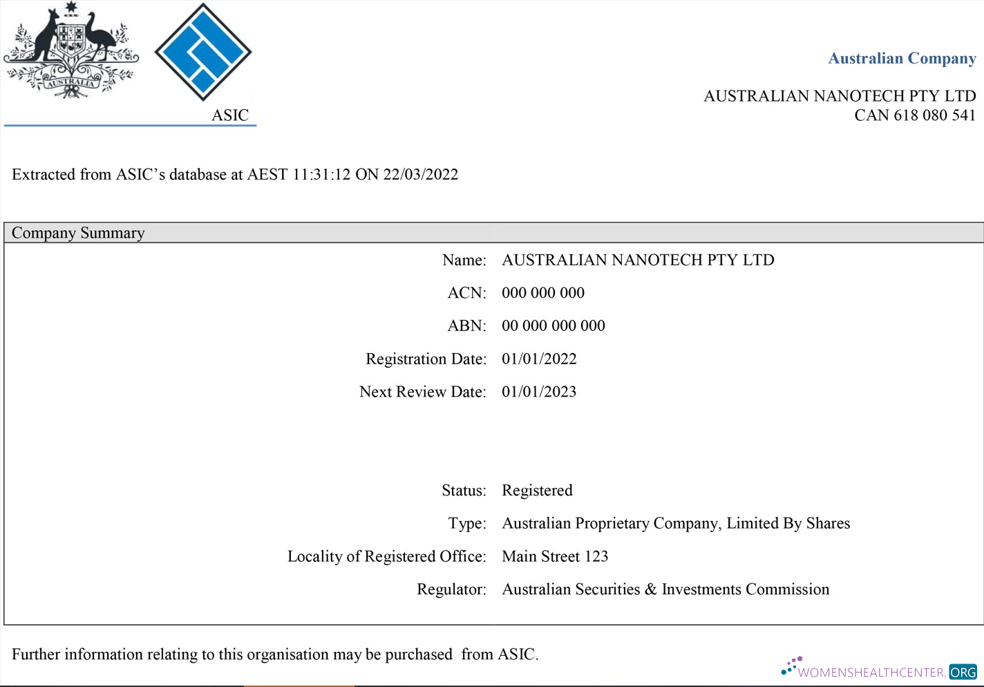 Download Australian Securities and Investments Commission’s (ASIC) Certificate of Company Registration 2 Photoshop template